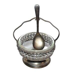 Vtg Sheffield England Silver Plate Sugar Condiment Jam Bowl w/ Spoon